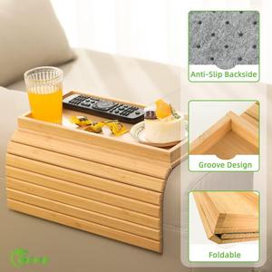 Bamboo Sofa <b>Tray</b> With Groove Design Foldable Anti Slip Backside For Coffee <b>Tea</b> Snacks Serving - Product Image 1
