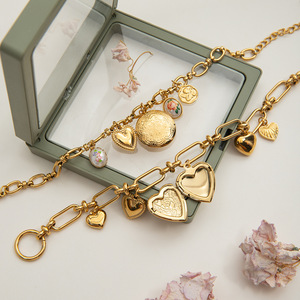 MW Trendy dolce fascino romantico <span class=keywords><strong>bracciale</strong></span> in acciaio inox <span class=keywords><strong>con</strong></span> accenti di perle, medaglione fotografico, <span class=keywords><strong>angelo</strong></span> e cuore amore Design a catenaccio - Product Image 2