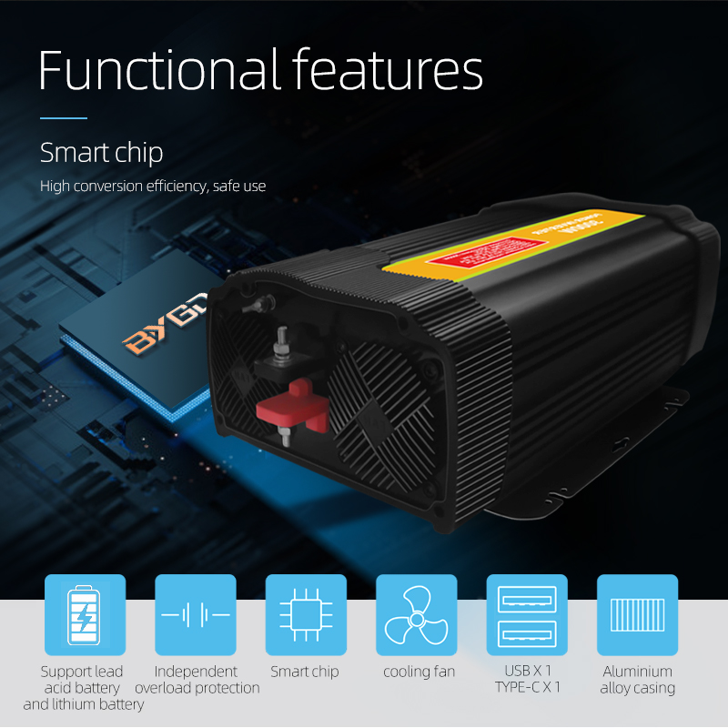Lithium battery 2000 watt inverter 12V to 110V modified sine wave high-power automotive power inverter American standard 2KW