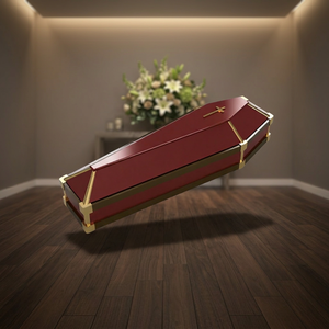 <b>Red</b> Glossy Wood Dustproof Cover with Gold Trim Cross Design Eco-Friendly Modern Single Tier Storage Box for Table Decoration - Product Image 1