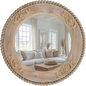 <b>Round</b> Wooden <b>Wall</b> <b>Mirror</b> with Floral Carved Frame Rustic Farmhouse Decorative Vanity Accent <b>Mirror</b> for Home Decor - Product Image 4