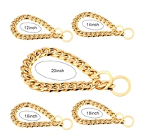 Collier ras du cou pour chien en acier inoxydable doré/argenté de 15 mm, style hip-hop, maillons cubains, pour grands et moyens chiens, Pitbull, Bulldog, entraînement