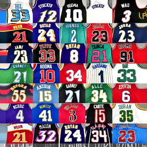 Camisa de Basquete Retrô Bordada, Uniformes Clássicos de Basquete Masculinos, 3 Wades, 8, 34 Allens, 33 Birds, 32 Malones - Product Image 1