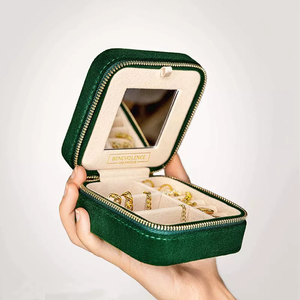 Custom Logo Double Layer Velvet Jewelry <b>Box</b> Travel Square Flannel Hand Decoration <b>Box</b> Ladies Jewelry <b>Storage</b> <b>Box</b> With Mirror - Product Image 1