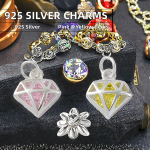 YIMI HJ-905 Dijes de Corazón Hueco de Plata de Ley 925 Sin Deslustre con Circones Rosa y Amarillo para Fabricación de Joyas - Product Image 2