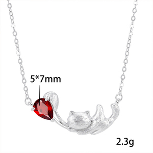 9 Colliers pour filles en argent sterling 925 plaqué rhodium, avec pierres naturelles taillées en poire de 5*7mm, finition mate brossée, motif chat mignon - Product Image 6
