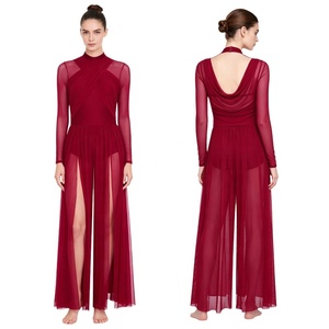 Vêtements de danse pour femmes en gros : Combinaison de danse latine et lyrique à jambes larges avec culotte intégrée, une pièce - Product Image 2