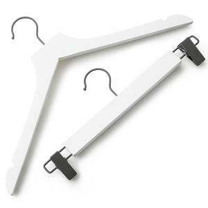 Cintres en <span class=keywords><strong>bois</strong></span> <span class=keywords><strong>blanc</strong></span> pour costumes et pantalons avec pinces antidérapantes et encoches pour placards et boutiques - Product Image 6