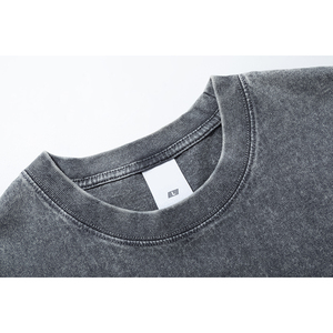 260 GSM Chất Lượng Cao Của Nam Giới 100% Cotton Tắt Vai Quá Khổ Không Co ngót Phong Cách Axit Rửa Đau Khổ Phong Cách Cổ Điển T-Shirt - Product Image 3