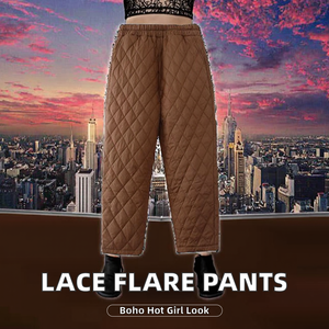 Women's New <b>Lace</b> Straight Pants <b>Elastic</b> Waist Loose High-Waisted Sexy Sheer Trousers European & American Hot Girl Style - Product Image 2