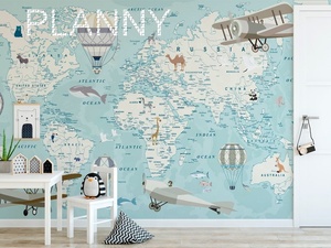 Erkek kreş mavi suluboya duvar kağıdı çıkarılabilir duvar çıkartması kumaş kağıt geçici - Product Image 4