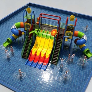 Équipement de jeux aquatiques en fibre de verre pour parcs d'attractions, maison aquatique personnalisée pour enfants avec plusieurs toboggans et fonctions de pulvérisation - Product Image 1