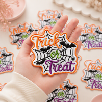 Nouveauté : Patchs brodés thermocollants pour tissu, motif Halloween 'Trick or Treat', accessoires personnalisés