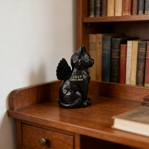 Estatua Conmemorativa de Urna para Perro Ángel de Resina Personalizable - Nombre/Fecha Grabable, Ideal para Conmemoración en el Hogar y Recuerdo de Cenizas Caninas - Product Image 2