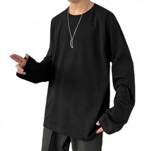 Vente en gros de vêtements d'automne et d'hiver pour hommes, t-shirts en coton pur, style ample, à col plié, à manches longues - Product Image 1