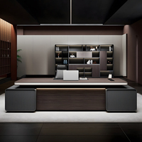 Escritorio Ejecutivo Moderno de 63 a 134 Pulgadas de Ancho con Gestión de Cables, Tomas de Corriente Integradas, Cajones con Cerradura e Iluminación LED Decorativa