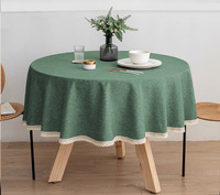 Nappe ronde en faux lin de 35 à 110 pouces avec bordure en dentelle, imperméable, anti-taches, résistante à l'huile, pour banquets, fêtes