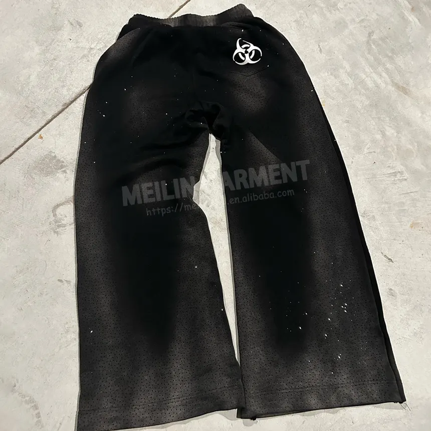 Fabricant de pantalons personnalisés pantalons de survêtement surdimensionnés lavés à l'acide pantalons en strass Jogger Cut And Sew Pantalon de survêtement évasé pour hommes