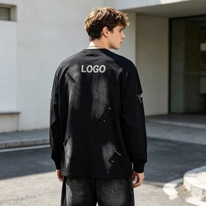 Servicio OEM, Sudadera de Diseño Moderno para Hombre, Cuello Redondo, Lavado Desgastado, Sudadera Extra Grande de Algodón para Hombre, Sudadera Vintage para Hombre - Product Image 3
