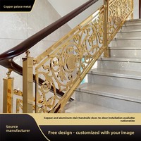 Rampe d'escalier classique en cuivre et aluminium, à cinq barres, pour intérieur, personnalisable, fixation au sol