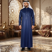Thobes islamiques pour hommes à la mode avec boutons métalliques, tissus coréens de haute qualité, manches longues à revers décontractées pour le Ramadan et l'Aïd