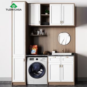 Moderne Roestvrijstalen Lakafwerking Mdf-Kast Opberg Wasgoed Drooggootsteen Kast Combo Met Laden Wasmachine - Product Image 3