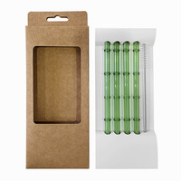 Pajita Ecológica de Vidrio de Borosilicato Alto con Diseño de Bambú Simulado y Tapa Antipolvo de Silicona con Forma de Panda, 200mm, Color Personalizado