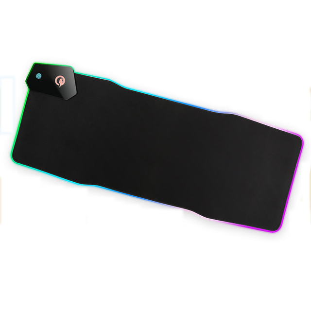 Ultra Wide 15W Fast Wireless Charging Non-Slip Base and Glowing Edge RGB Gaming Mouse Pad for Computer Desk Setup