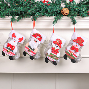 Hot Selling Cloth Christmas Socks Soft Plush Trim Cartoon Character Details <b>Red</b> Hanging Strings Christmas Tree Decoration 0-24 - Product Image 1