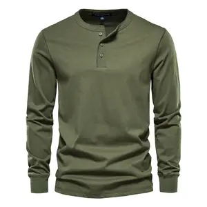 Wholesale Cotton Men's Fashion Casual Long Sleeve Henley Collar T-Shirts For Man