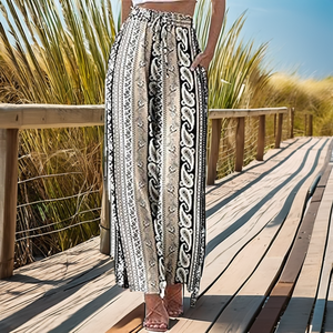 Pantalones Casuales de Mujer con Pliegues, Estilo Holgado, Largos hasta el Tobillo, Diseño con Estampado Floral, Cintura Alta Elástica, Estilo Vacaciones en la Playa, Primavera 2026 - Product Image 1