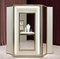 Vitrine à bijoux GZowin de luxe en or blanc, sur mesure, en acrylique et bois, avec éclairage LED, durable, haut de gamme, pour bijoux et montres
