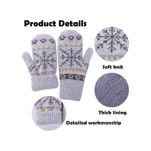 <span class=keywords><strong>Mitaines</strong></span> en acrylique jacquard personnalisées, chaudes pour l'hiver, doublure épaisse, douces, double couche, motif flocon de neige, extensibles, tricotées, pour temps froid - Product Image 5