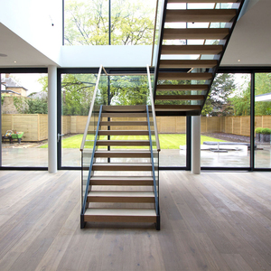 Conception d'escalier en bois massif de chêne rouge américain de haute qualité avec double faisceau de Foshan - Product Image 4