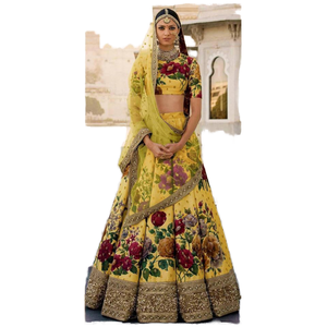 Precioso vestido de noche de diseñador amarillo Partywear Lehenga Choli con bordado - Product Image 1