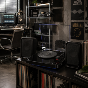 Récepteur de tourne-disque de haute qualité 5W2 avec haut-parleurs externes, lecteur de vinyle, adaptateur secteur, couleur personnalisable pour usage domestique 13,7x13,8x4,1 pouces - Product Image 2