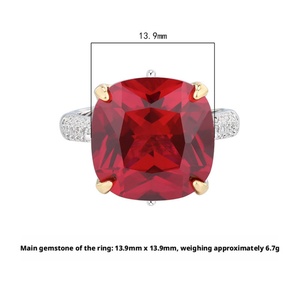 Exquisite Jewelry Eco-friendly Copper Princess Cut 14*14mm Red Zircon Engagement <b>Ring</b> for Romantic Wedding Statements - Product Image 2