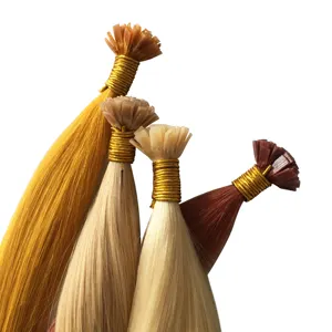 कुंवारी रेमी मानव फ्लैट टिप बाल विस्तार Prebonded केरातिन टिप डबल बाल खींचा मुक्त नमूना बाल बंडलों