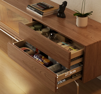 Meuble TV en bois massif, ton noyer, style vintage français du milieu du siècle, unité de rangement sur piétement pour petit salon, mobilier de maison DSG040