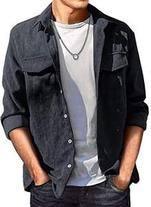 Camisa Jaqueta Masculina 100% Algodão com Botões, Estilo Casual, Manga Longa, Leve, Anti-pilling, com Bolsos de Aba, para Outono - Product Image 5