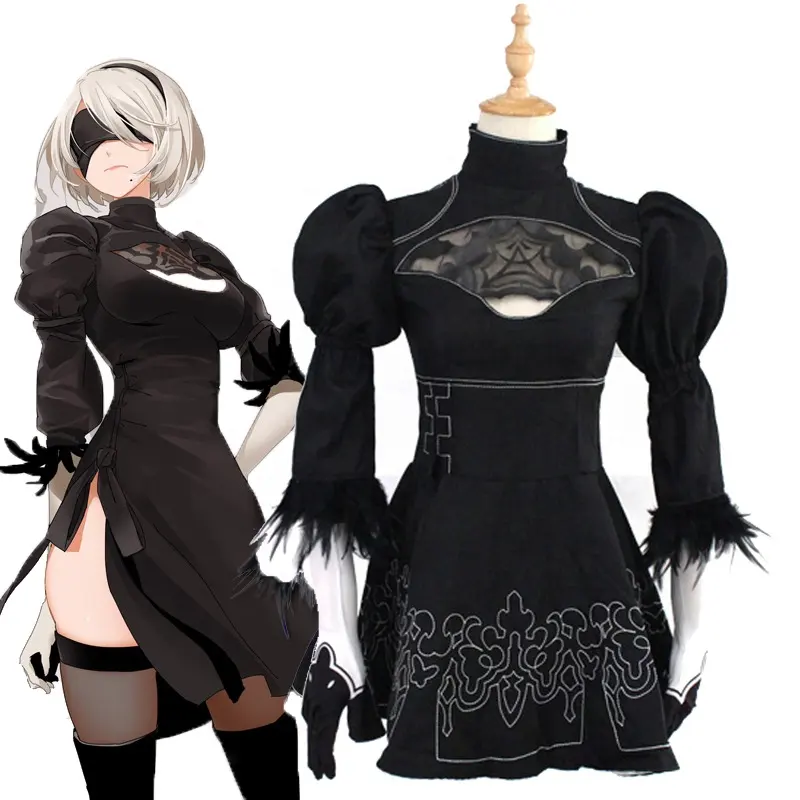 Nia Automates YoRHa Pas. 2 Type B Cosplay Costume 2B Sexy Noir Outfit <span class=keywords><strong>Anime</strong></span> Jeux Costume Femmes Filles Halloween Party Fantaisie Robe