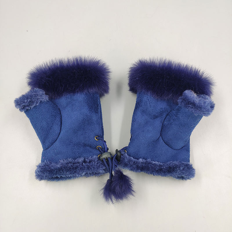 Новинка; Хлопковая блуза леопардовой расцветки в стиле с открытыми пальцами для того, чтобы легко переключать зимние перчатки изготовленный на заказ с пышным кроличьим мехом Варежки перчатки