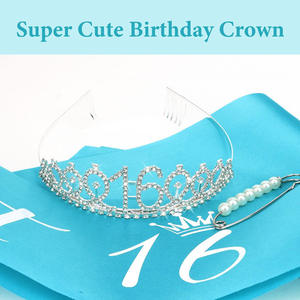 Ensemble de couronnes d'anniversaire OEM bleu ciel avec ruban, pour les anniversaires du 10e, 13e et 18e, lot de 3 accessoires pour <span class=keywords><strong>cheveux</strong></span>, couronne simple en cristal argenté - Product Image 4