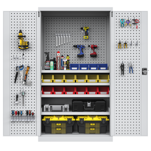 औद्योगिक धातु अनुकूलित आधुनिक भंडारण कैबिनेट ग्रे गैरेज 4 पीसी समायोज्य अलमारियों पेगबोर्ड भारी उपकरण भंडारण बेडरूम होटल - Product Image 6