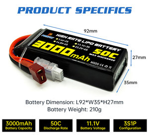 Ponfly 3000mAh 50c RC đua xe pin <span class=keywords><strong>3S</strong></span> <span class=keywords><strong>11.1V</strong></span> 2S 7.4V 4S 14.8V Lipo Lithium tùy chỉnh Li-ion pin cho RC Xe thuyền RC bay không người lái - Product Image 2