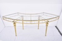 Table Serpentine en forme de S en acier inoxydable Cadre doré Mobilier d'hôtel en verre transparent pour les repas, les banquets de mariage et les événements en plein air
