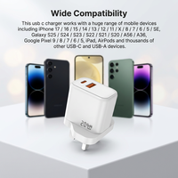 Cantell UK PD 20W Cargador Rápido con Enchufe y Cable de Carga Tipo C, Adaptador de Corriente y Cable para iPhone 17 16 15 14 13