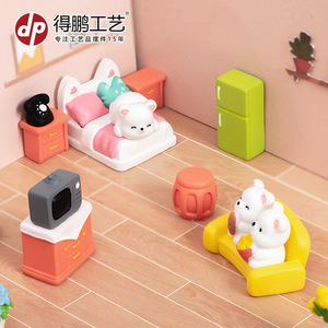 Meubles miniatures pour maison de poupée Dp, figurines d'ours blancs en résine, échelle 1:12, décorations de style dessin animé - Product Image 3