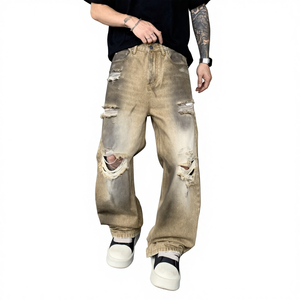 กางเกงยีนส์ทรงขาบานสไตล์วินเทจสำหรับผู้ชาย ลุคยีนส์ขาดๆ ลุคเท่ๆ ราคาถูกจากจีน ยี่ห้อ Rock Rivals - Product Image 1