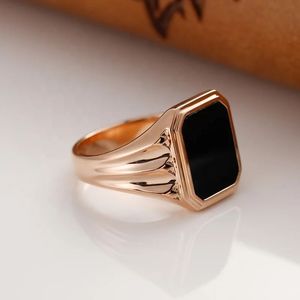Bague Rétro Xinfly Chine en Or Pur 18K Véritable, Non Décolorant, Pliable, avec Onyx Noir Naturel Carré, pour Hommes - Product Image 3
